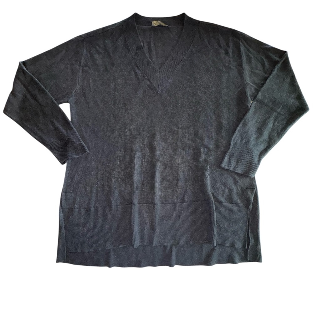 DG2 by Diane Gilman Black V-Neck Long Sleeve Sweater Classic Style L